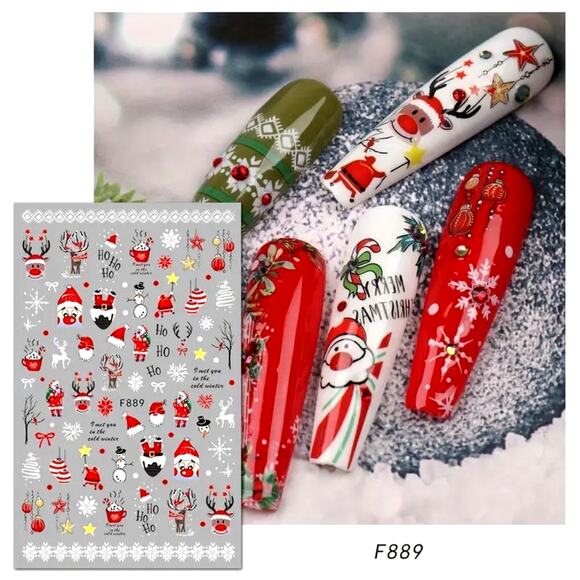 5 pc Christmas Cartoon Nail Art Stickers - Picture 1 of 3